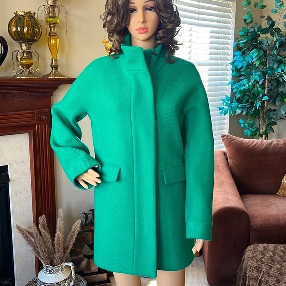 NWOT J. Crew Italian Wool Stadium Cloth Nello Gori Green Zippered Jacket Coat - Picture 2 of 16